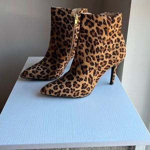 Leopard Print Suede Stiletto Booties/ Ankle Boots 3 Inch Heel